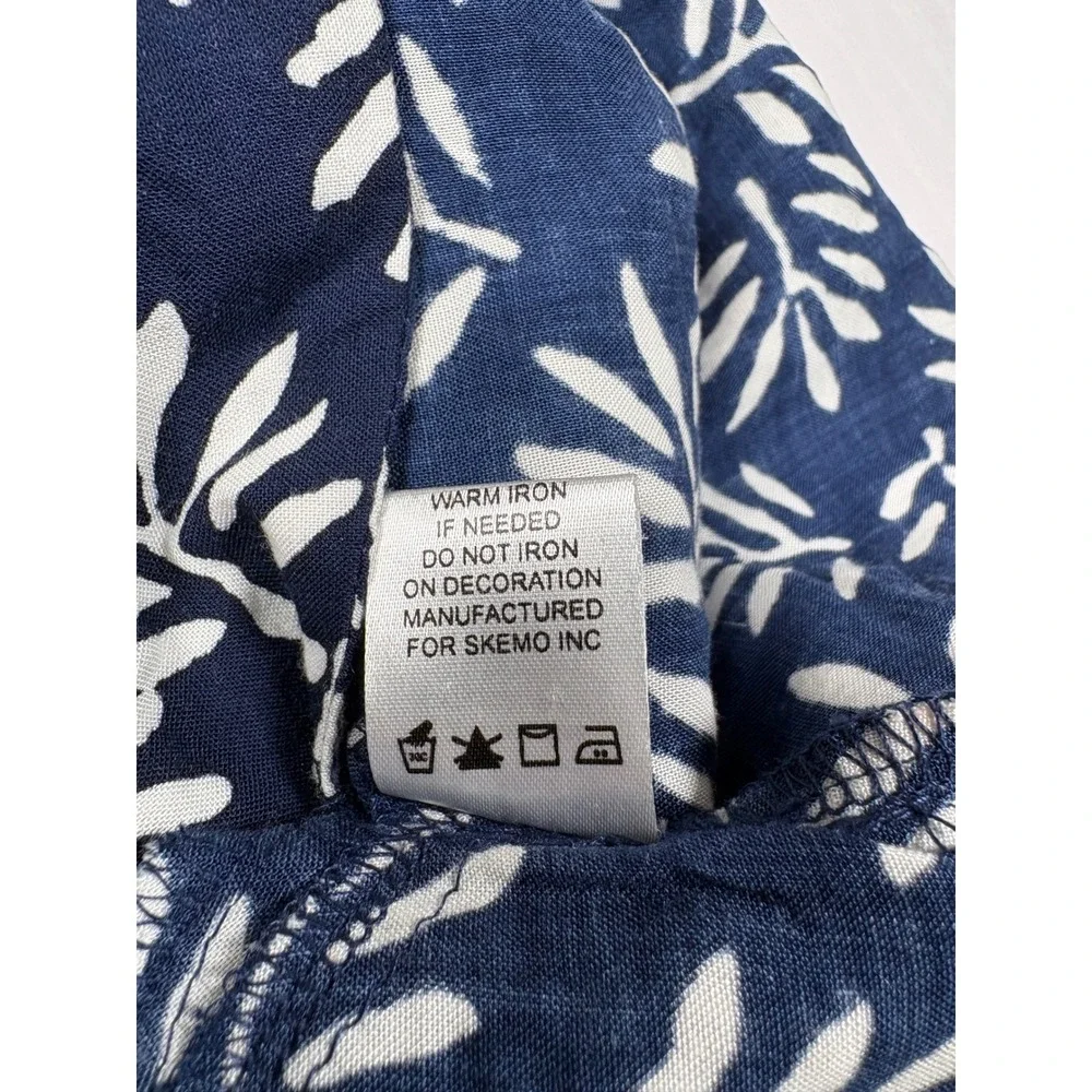 Skemo Palm Pants Navy White Tropical Leaf Print Wide Leg Rayon XL NEW Beach Boho